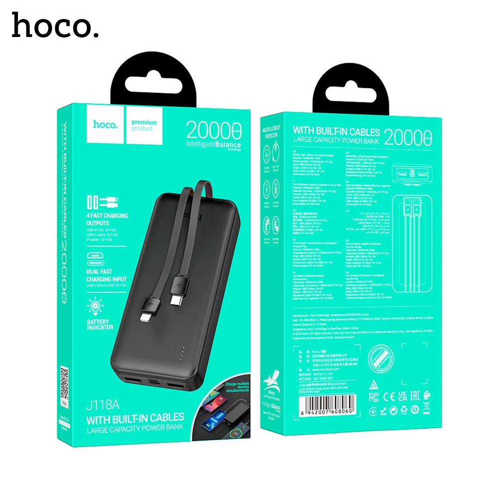 hoco j118a speed energy power bank with built in charging cables – 20000mah hoco j118a speed energy power bank with built in charging cables – 20000mah
